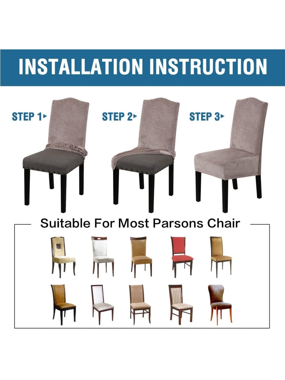 6 taupe striped velvet dining chair covers NEW - Picture 6 of 8